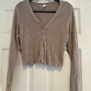 Gilly Hicks Ribbed Button-Up Sweater in Taupe